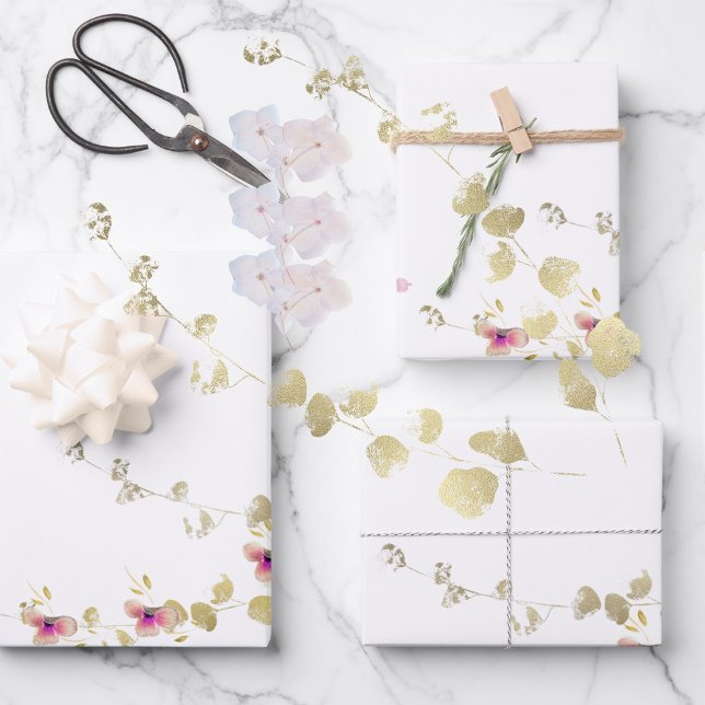 Feuille De Papier Cadeau Baptême floral élégance délicate (Créateur téléchargé)