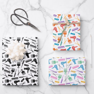 Feuille De Papier Cadeau Barber Outils Motifs de silhouette