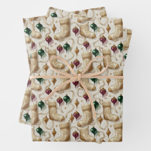 Feuille De Papier Cadeau Bas de Noël en héritage Ornements Doux