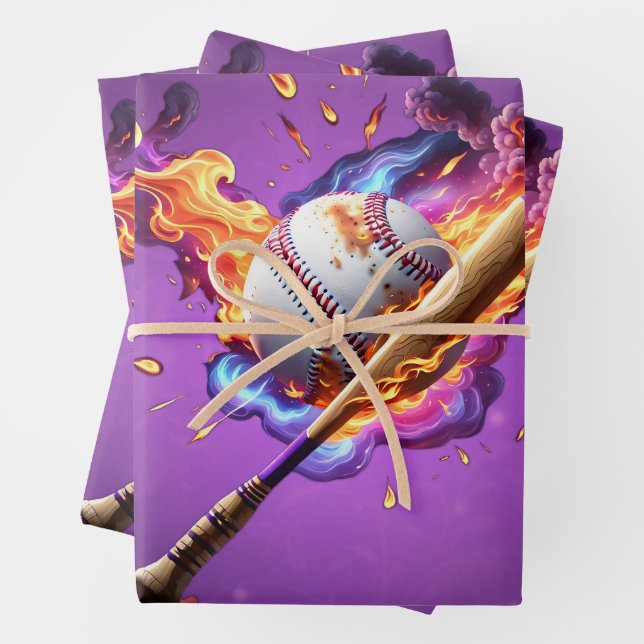 Feuille De Papier Cadeau Baseball en feu. (En situation)