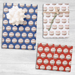 Feuille De Papier Cadeau Baseball Softball Sport Motif Rouge Blanc & Bleu