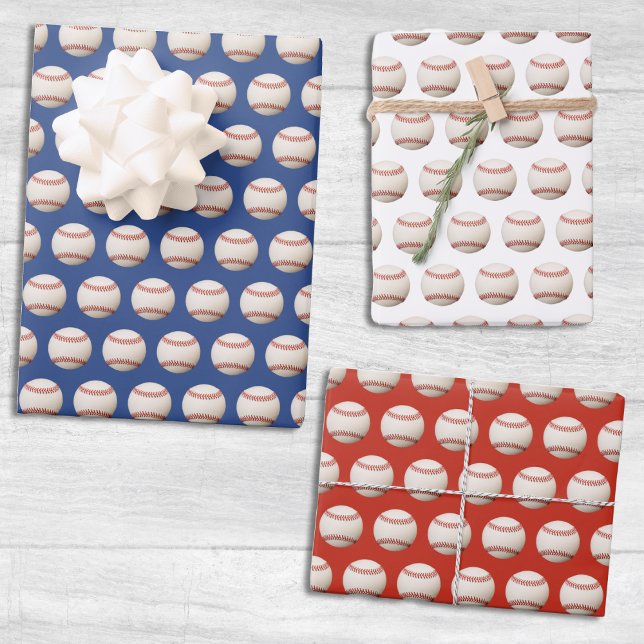Feuille De Papier Cadeau Baseball Softball Sport Motif Rouge Blanc & Bleu (Baseball Softball Sport Pattern Red White & Blue Wrapping Paper Sheets)
