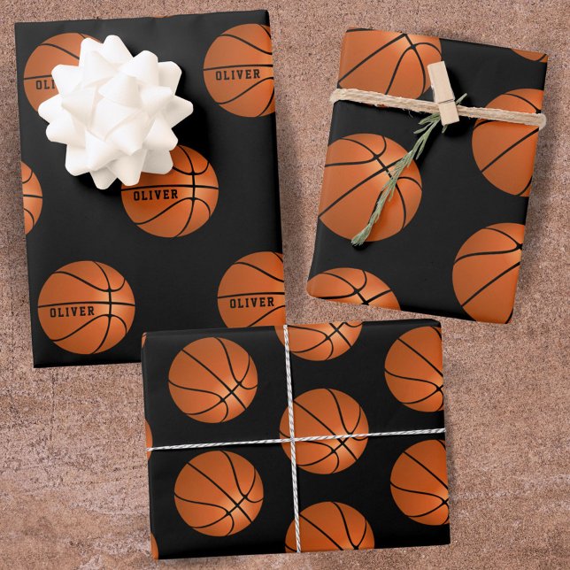 Feuille De Papier Cadeau Basket-ball Motif Black Kids Nom Sports (Créateur téléchargé)