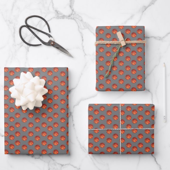 Feuille De Papier Cadeau Basket-ball sur Grey (Recto)