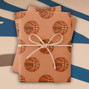 Feuille De Papier Cadeau Basketball Ball Motif Enfants Nom Anniversaire