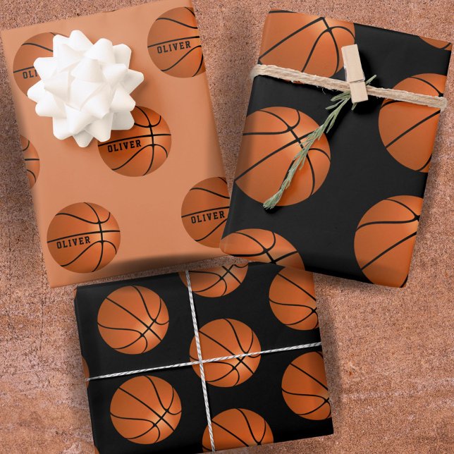 Feuille De Papier Cadeau Basketball Ball Motif Enfants Nom Anniversaire (Créateur téléchargé)