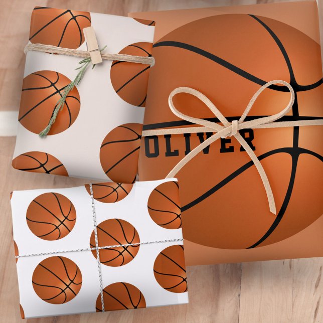 Feuille De Papier Cadeau Basketball Ball Motif Enfants Nom Anniversaire (Créateur téléchargé)