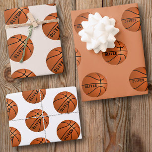 Feuille De Papier Cadeau Basketball Ball Motif Enfants Nom Birthday Wrappin