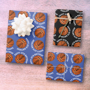 Feuille De Papier Cadeau Basketball Balls Enfants Nom Sport Joyeux Annivers