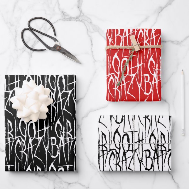 Feuille De Papier Cadeau Bat Crazy Goth Girl Gothic Scratchic Horror Texte (Recto)