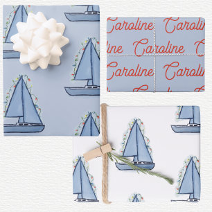 Feuille De Papier Cadeau Bateau à voile de Noël