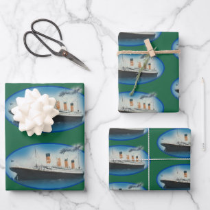 Feuille De Papier Cadeau Bateau Titanic Birthday Green White Star Line
