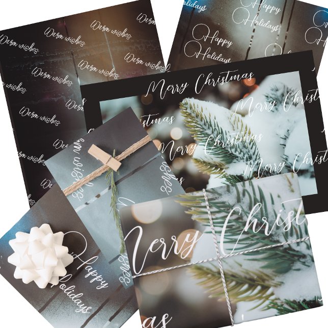 Feuille De Papier Cadeau Baubles de Noël rétro foncé et sapin de Noël (Créateur téléchargé)