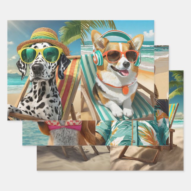 Feuille De Papier Cadeau Beach Days, Sunshine & Animal Friends (Lot)