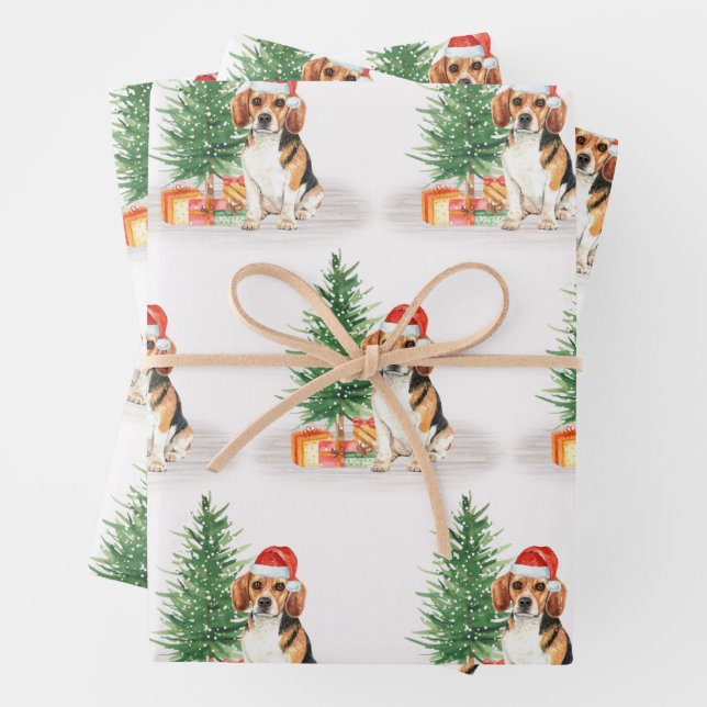 Feuille De Papier Cadeau Beagle Chien Cute Père Noël Festive Noël (En situation)