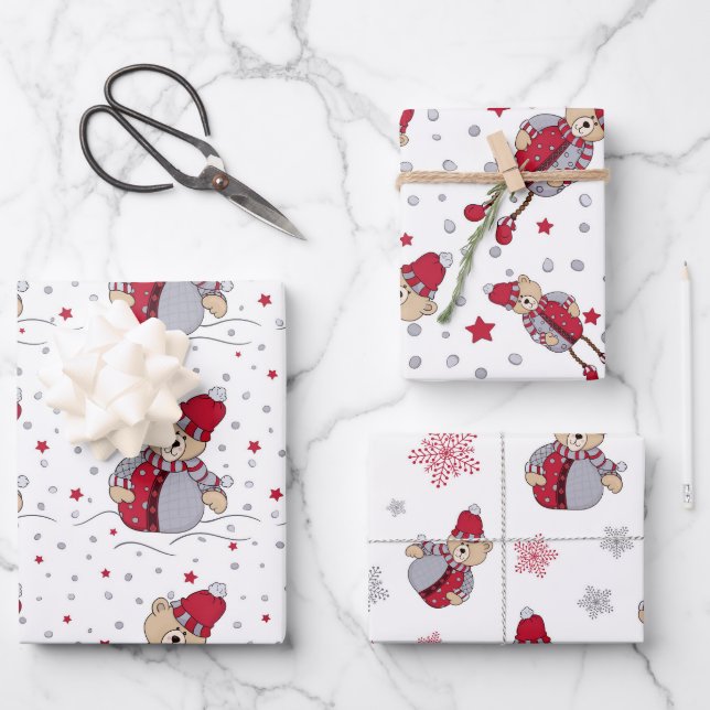 Feuille De Papier Cadeau Bear de Noël mignonne (Recto)