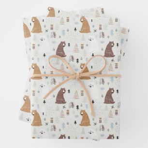 Feuille De Papier Cadeau Bears mignonne dans le Motif Woods