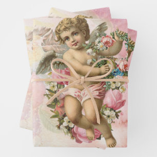 Feuille De Papier Cadeau Beau ange Vintage avec Fleurs