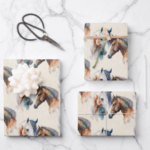 Feuille De Papier Cadeau Beau Chevaux Western Boho Motif