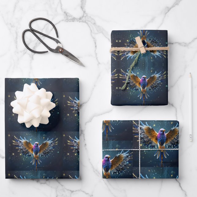 Feuille De Papier Cadeau Beau colibri bleu et vert (Recto)