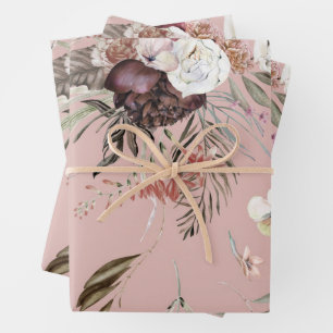 Feuille De Papier Cadeau Beau modèle floral moderne Blush cadeau