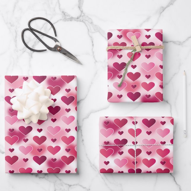 Feuille De Papier Cadeau Beau Motif de Coeur Rose - Saint Valentin (Recto)