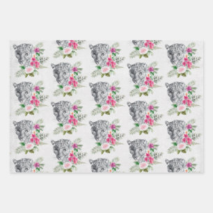 Feuille De Papier Cadeau Beau Motif de portrait de tête de léopard