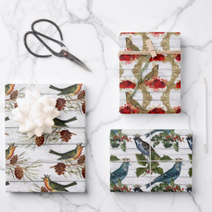 Feuille De Papier Cadeau Beau motif d'oiseau de Noël vintage