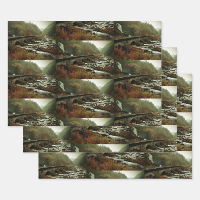 Feuille De Papier Cadeau Beau Pittoresque Nature Photo Motif (Lot)