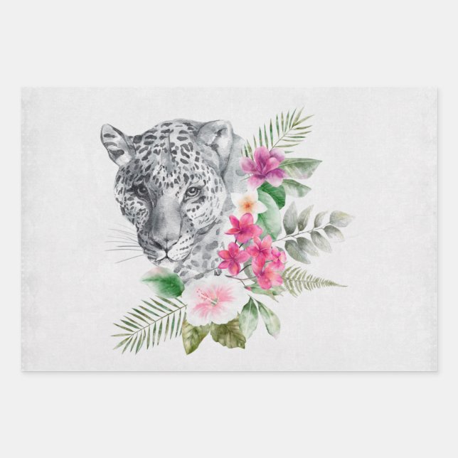 Feuille De Papier Cadeau Beau portrait de tête de léopard en aquarelle (Devant 3)