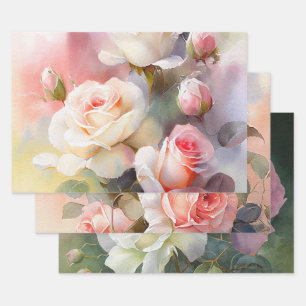 Feuille De Papier Cadeau Beau Roses aquarelle