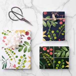 Feuille De Papier Cadeau Beau tournesol et baies Aquarelle