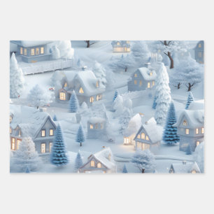 Feuille De Papier Cadeau Beau village de Noël festif 3D