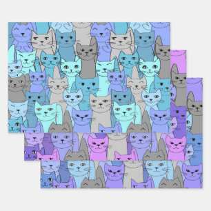 Feuille De Papier Cadeau Beaucoup de chats bleus et violets