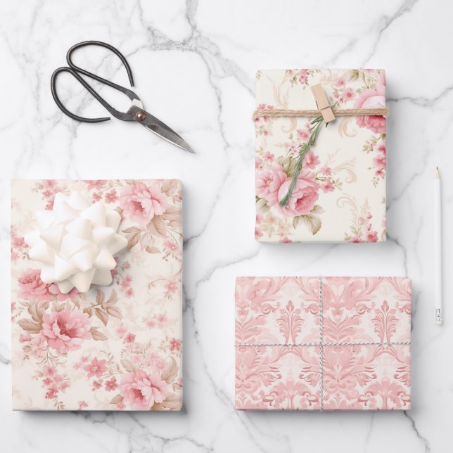 Feuille De Papier Cadeau Beauté rose rose (Recto)