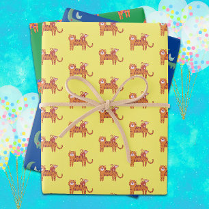 Feuille De Papier Cadeau Beaux Animaux Trois Designs Enfants