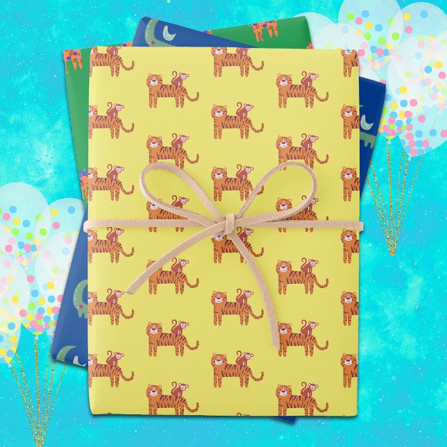 Feuille De Papier Cadeau Beaux Animaux Trois Designs Enfants (Créateur téléchargé)
