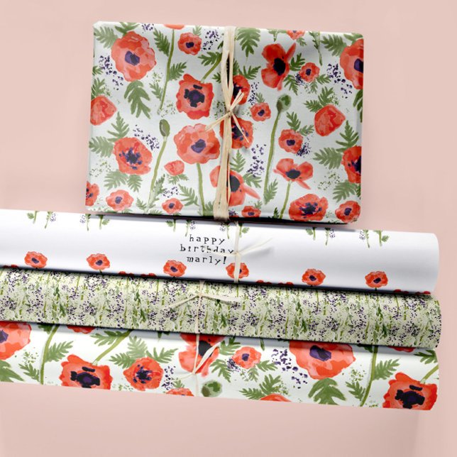 Feuille De Papier Cadeau Beaux coquelicots à l'aquarelle orange Floral (Beautiful Orange Watercolor Poppies Floral Wrapping Paper Sheets from Studio Posies.)