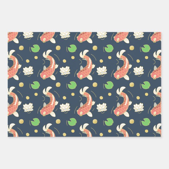 Feuille De Papier Cadeau Beaux Koi Rouges (Devant)