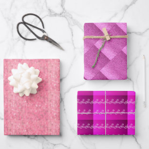 Feuille De Papier Cadeau Beaux papiers d'emballage rose à faux paillettes