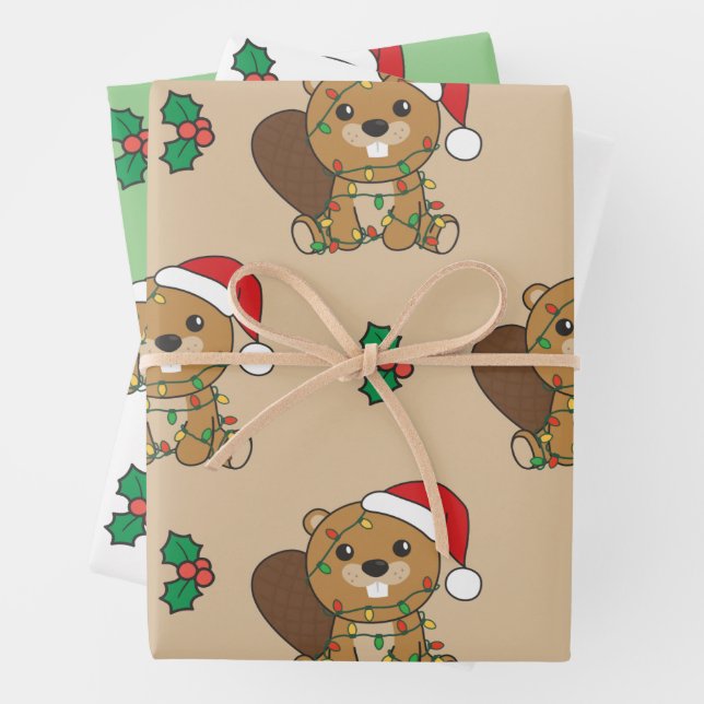Feuille De Papier Cadeau Beaver Christmas Winter Animaux Vacances Beavers (En situation)