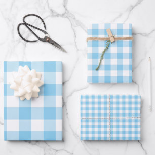Feuille De Papier Cadeau Bébé Bleu et Blanc Taille différente En vichy Chèq