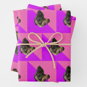 Feuille De Papier Cadeau Bébé Canards sur framboise rose et sorbet pourpre