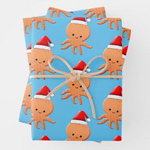 Feuille De Papier Cadeau Bébé de Cartoon mignon Octopus Santas Casquette