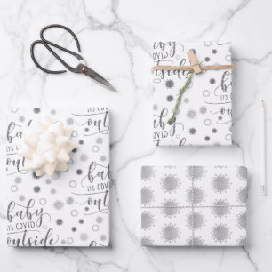 Feuille De Papier Cadeau BÉBÉ Drôle SON COVID À L'EXTÉRIEUR Parties scintil