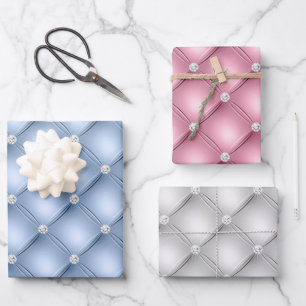 Feuille De Papier Cadeau Bébé élégant bleu, rose et blanc à motifs losanges
