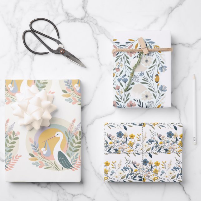 Feuille De Papier Cadeau Bébé est arrivé ! (Recto)
