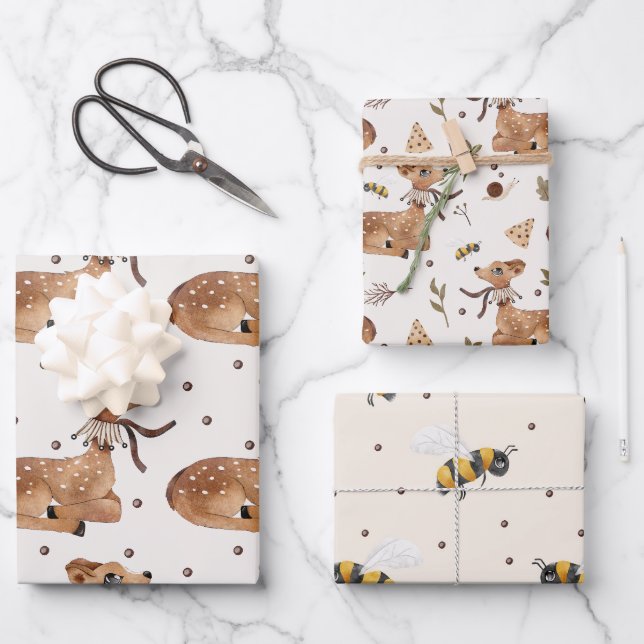 Feuille De Papier Cadeau Bébé Garçon bébé animal sauvage (Recto)