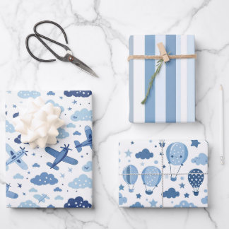 Feuille De Papier Cadeau Bébé Garçon Bleu Et Blanc