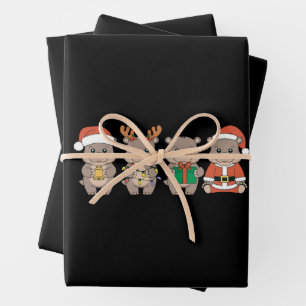 Feuille De Papier Cadeau Bébé Hippopotame Moo Deng Noël